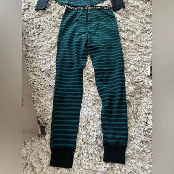 LA SENZA Green Stripe Fitted Stretch Thermal Ribbed PJ Set – XS - Picture 4 of 7